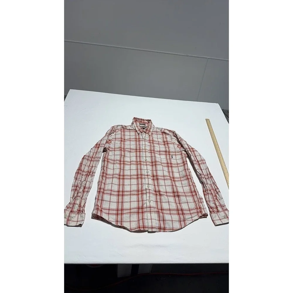 Eddie Bauer Mens Classic Fit Plaid Shirt Red White Checkered Long Sleeve Size M